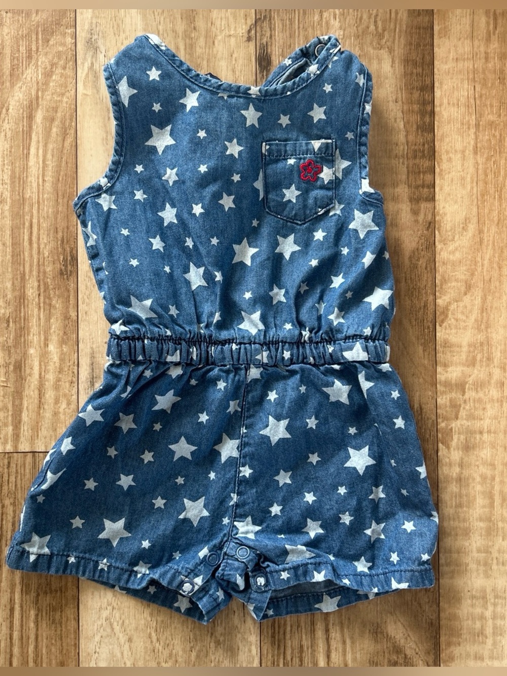 Limited Too Blue Star Print Denim Romper size 6-9 months